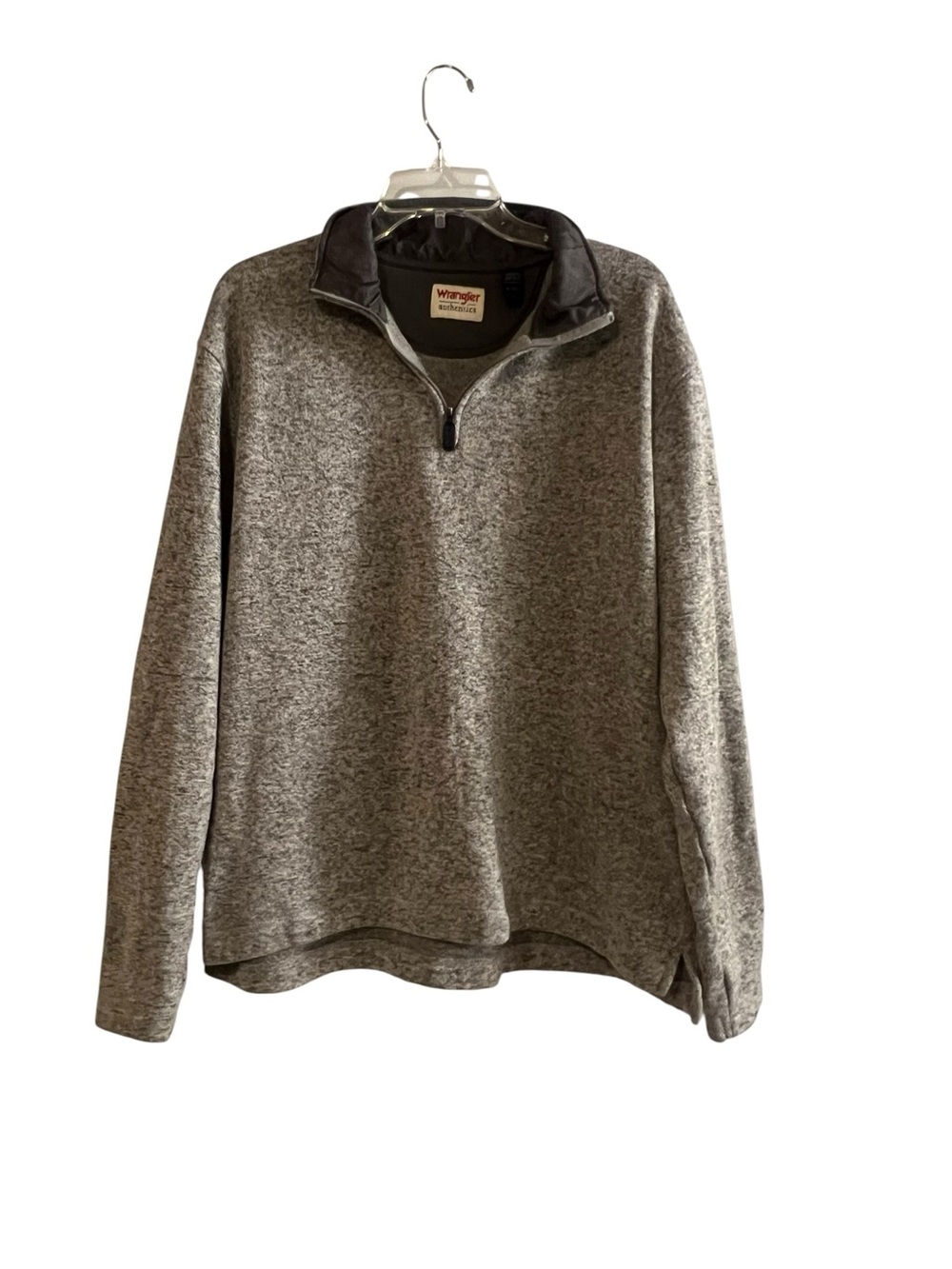 Wrangler quarter-zip sweater in a heathered gray knit.